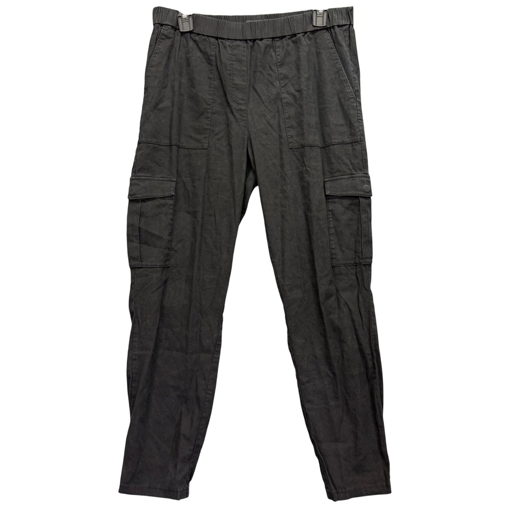 Theory Linen Cargo Pants Womens 6 Black Northsound Soft Crunch Utility Jogger